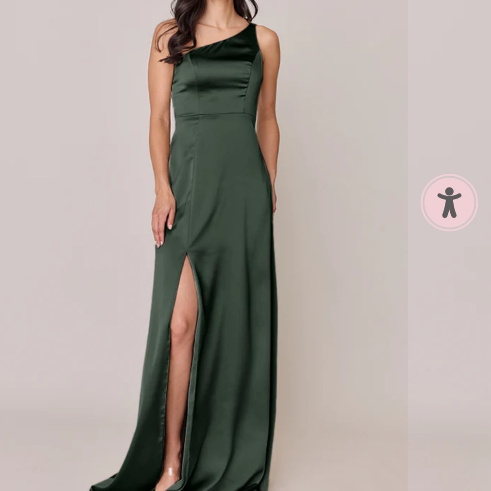 Revelry Inez Satin Deep Olive Bridesmaid Dress